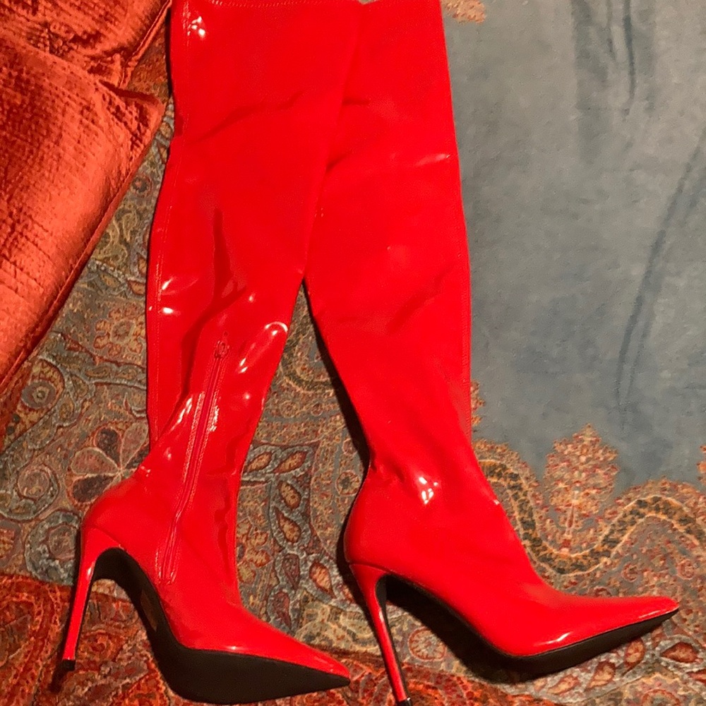 SEXY knee high patent red boots
